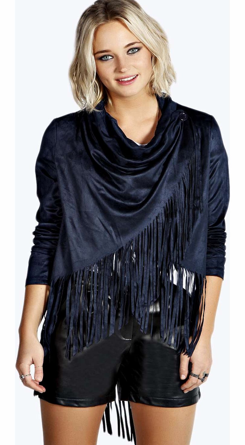 boohoo Tegan Tassel Suedette Jacket - blue azz14369