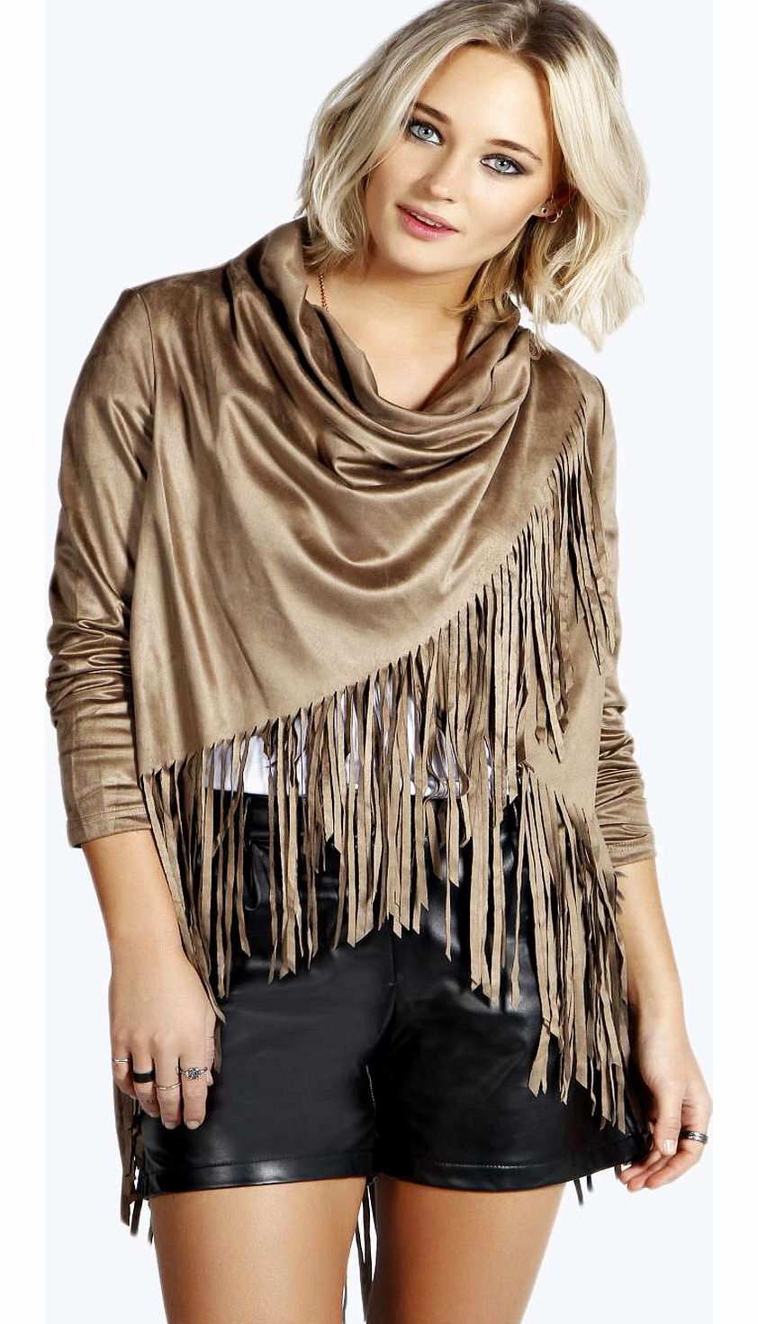 boohoo Tegan Tassel Suedette Jacket - camel azz14369
