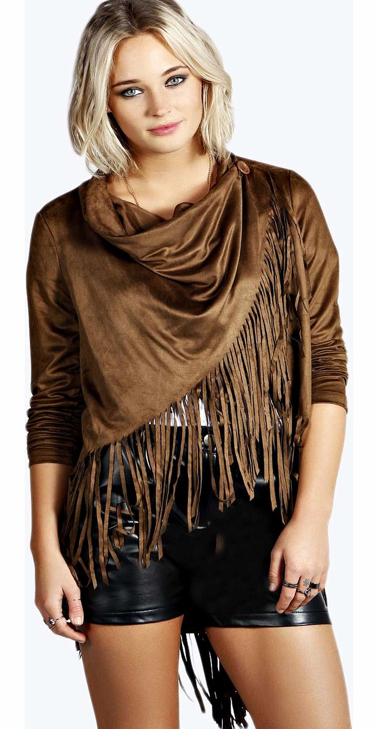 boohoo Tegan Tassel Suedette Jacket - chocolate azz14369