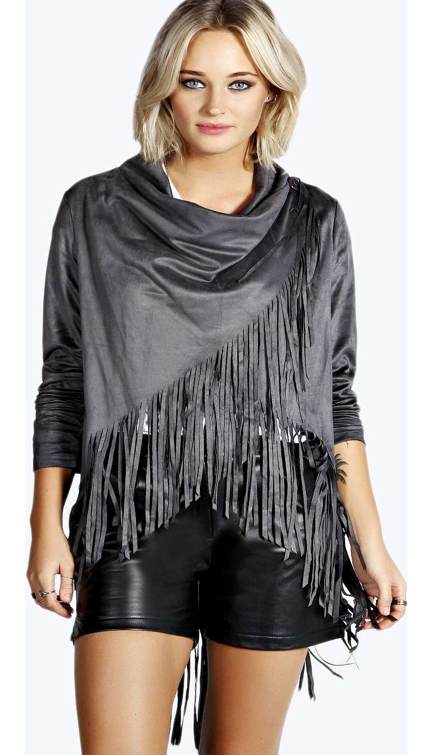 boohoo Tegan Tassel Suedette Jacket - grey azz14369