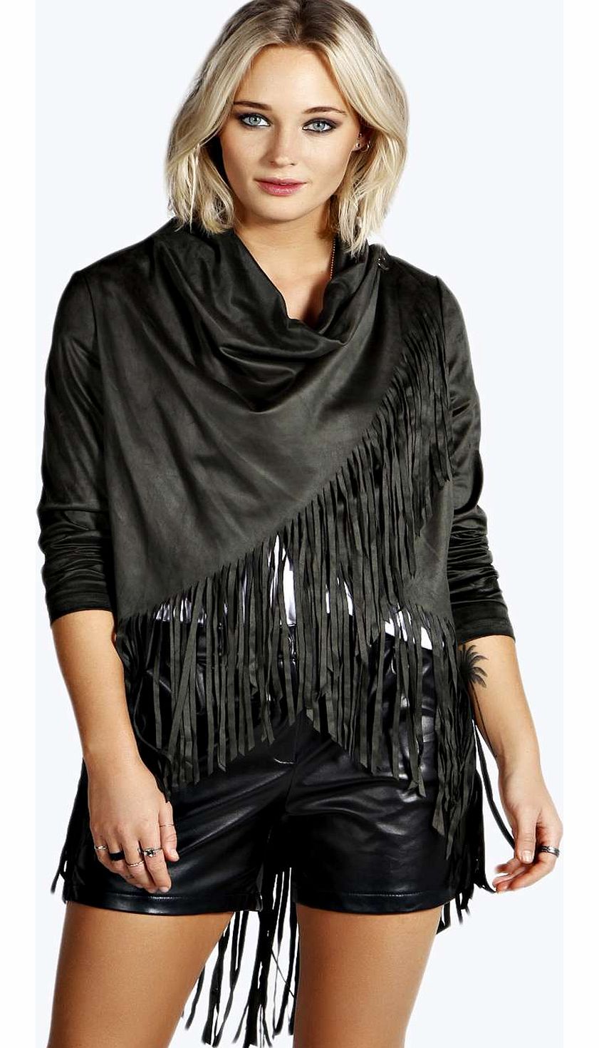 boohoo Tegan Tassel Suedette Jacket - khaki azz14369