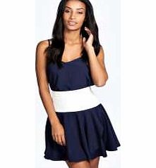 boohoo Thea Drop Waist Peplum Hem Mini Skirt - navy