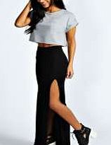 boohoo Thigh High Split Maxi Skirt - black azz36026