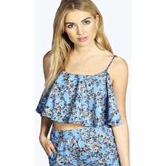 boohoo Tia Crop Swing Floral Woven Cami - blue azz20516