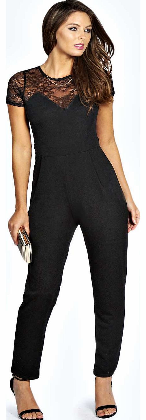 Tiana Lace Neck Detail Jumpsuit - black azz19104