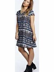 boohoo Tiana Printed Cap Sleeve Swing Dress - multi