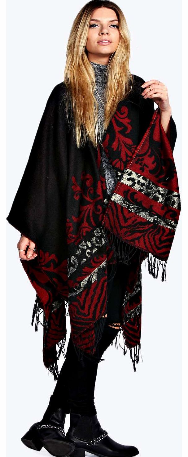 boohoo Tiffany Border Print Blanket Wrap - black azz17762