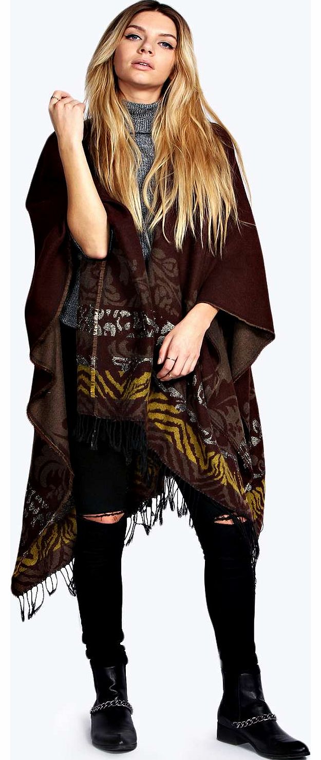 boohoo Tiffany Border Print Blanket Wrap - chocolate