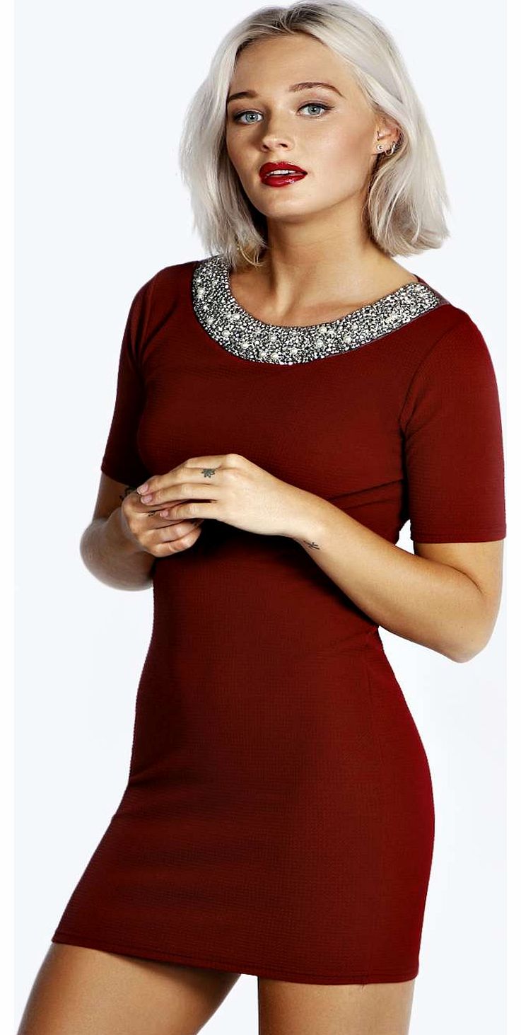 Tiffany Embellished Bodycon Dress - berry azz18029