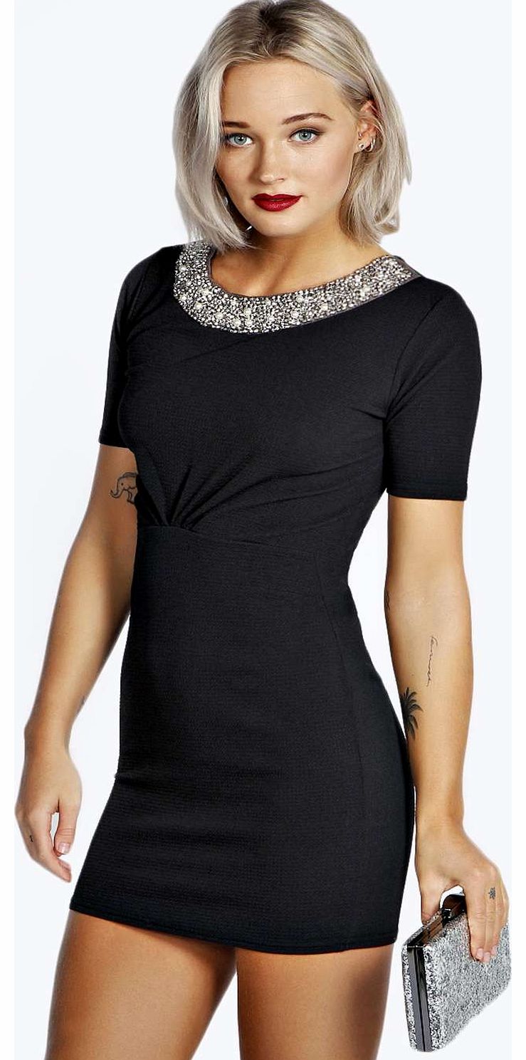 boohoo Tiffany Embellished Bodycon Dress - black azz18029