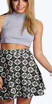 boohoo Tile Print Crepe Skater Skirt - black azz08680