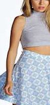 boohoo Tile Print Crepe Skater Skirt - blue azz08680