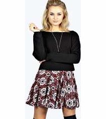 boohoo Tile Print Skater Skirt - wine azz16864