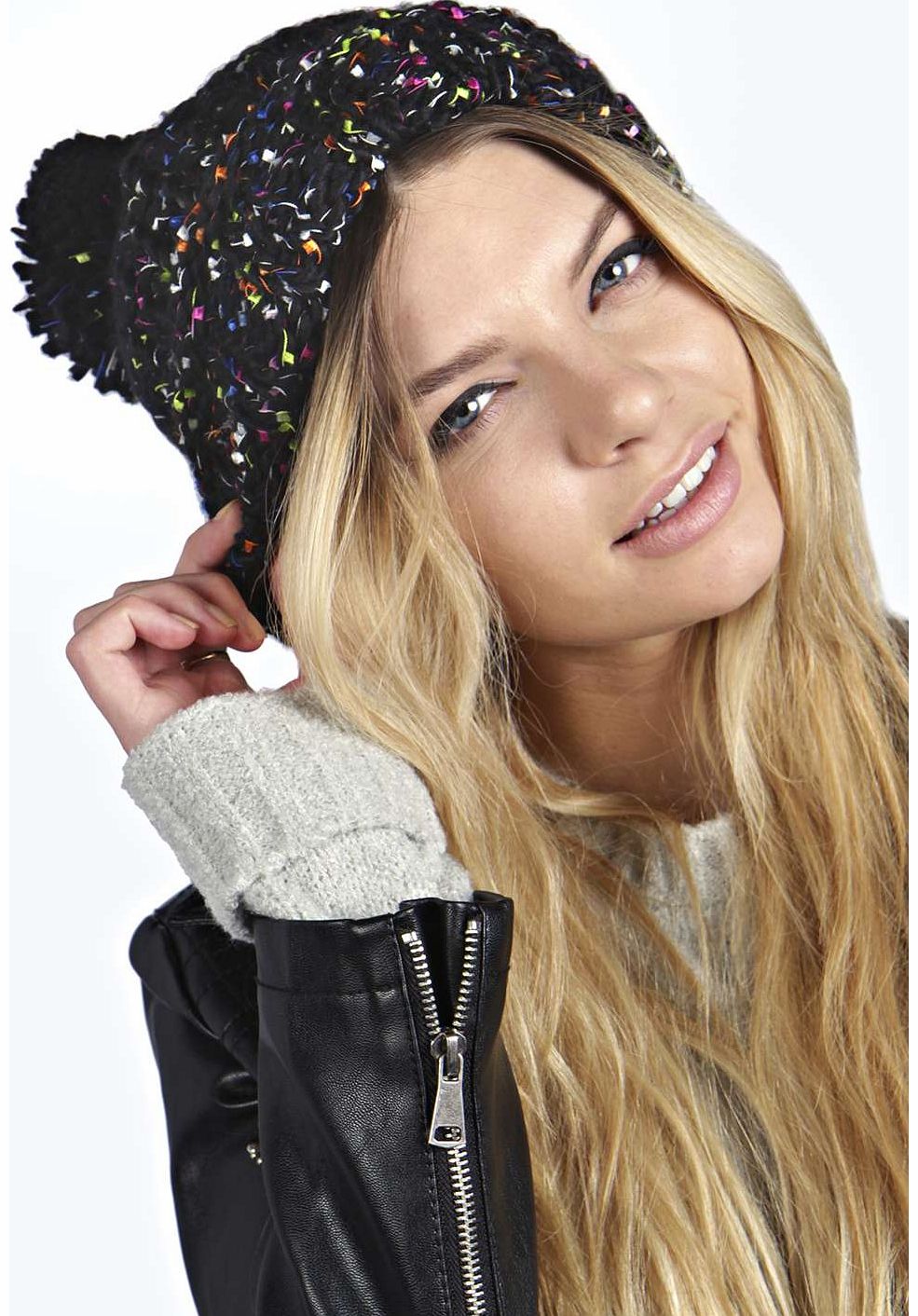 boohoo Tilly Fleck Chunky Knit Hat - grey azz18282