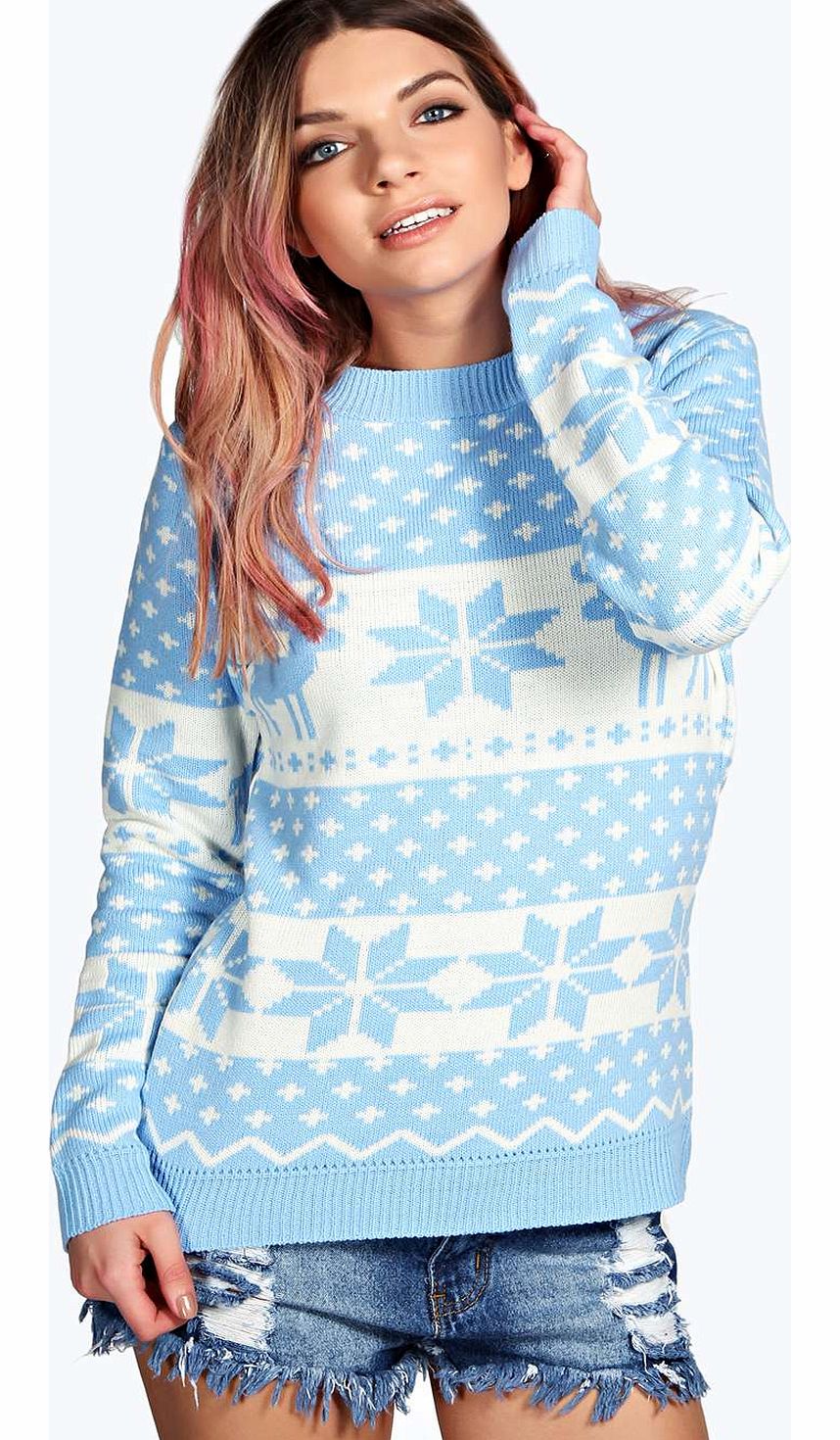 Tilly Reindeer And Snowflake Jumper - blue
