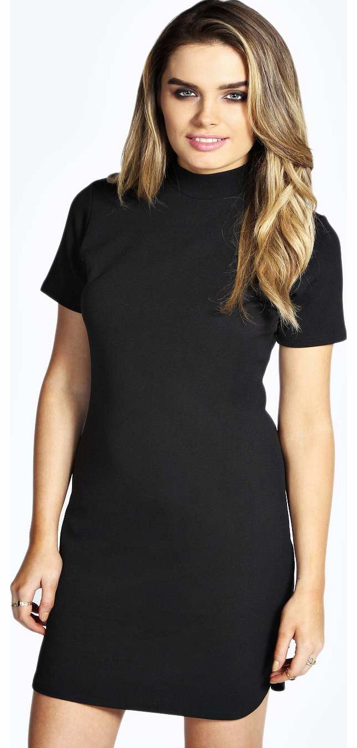 boohoo Tina Turtle Neck Shift Dress - black azz18438