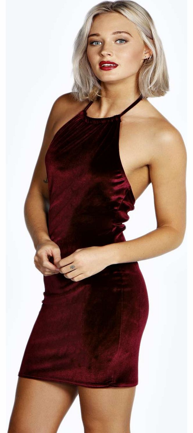 boohoo Tina Velvet Strappy Bodycon Dress - berry azz15338