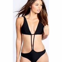 boohoo Tivoll Plunge Strappy Body Swimsuit - black