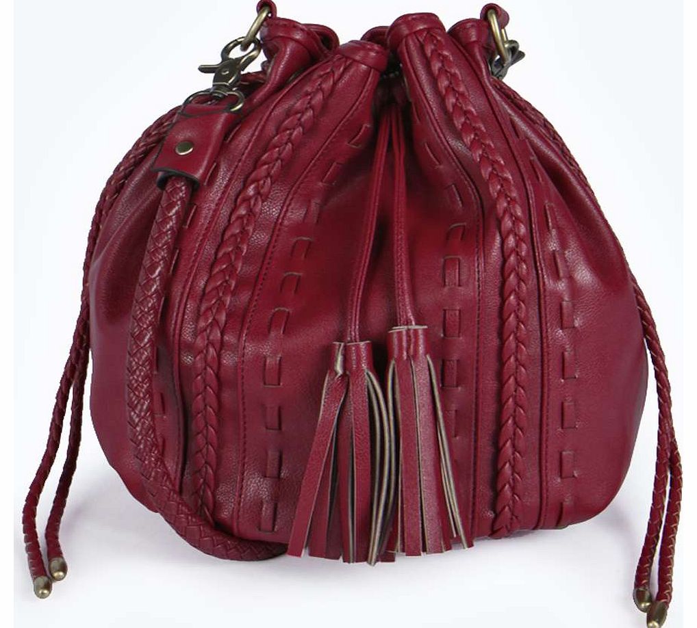 Toni Plaited Tassel Duffle Bag - berry azz18308