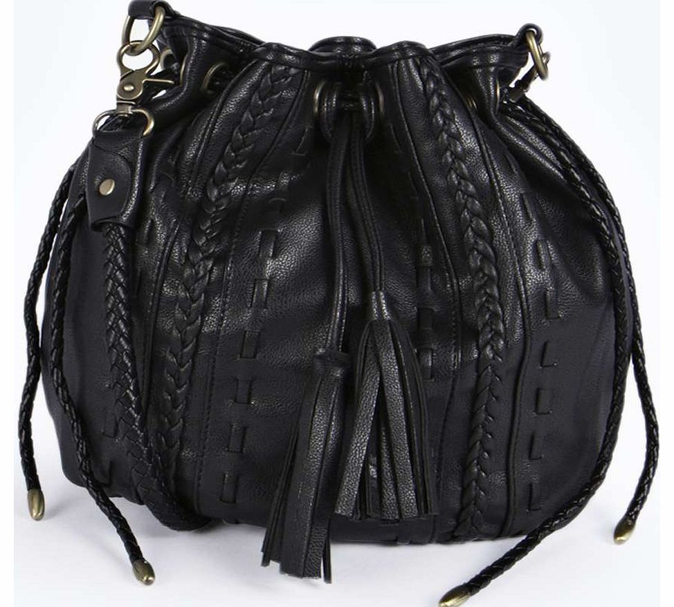 boohoo Toni Plaited Tassel Duffle Bag - black azz18308