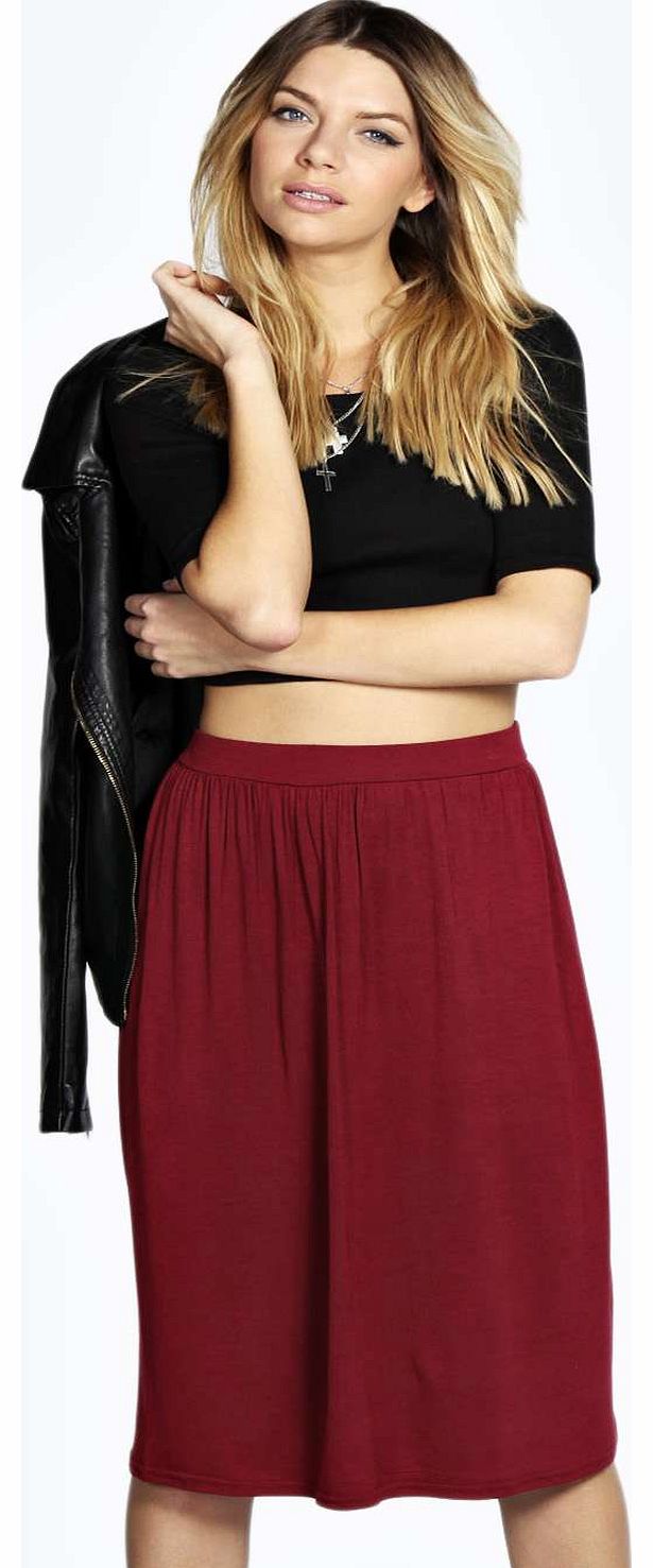 boohoo Tracy Jersey Midi Skater Skirt - berry azz19127