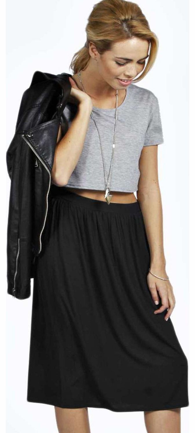 boohoo Tracy Jersey Midi Skater Skirt - black azz19127