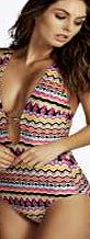 boohoo Tribal Print Plunge Strappy Back Swimsuit -