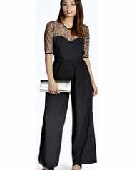 boohoo Tricia Metallic Lace Sweetheart Jumpsuit - black
