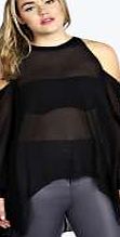 boohoo Trista High Neck Cut Out Shoulder Blouse - black