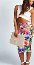 boohoo Tropical Print Pencil Skirt In Scuba - multi