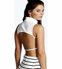 boohoo Turtle Neck Cut Out Back Crop - cream azz13692