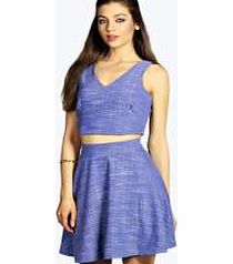 boohoo Tweed Skater Skirt - blue azz20030