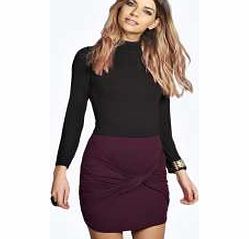 boohoo Twist Wrap Front Jersey Mini Skirt - wine azz14881