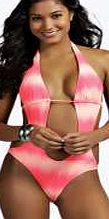 boohoo Tye Dye Print Plunge Cut Out Swimsuit - pink