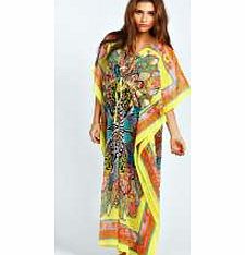 Una V Neck Paisley Neon Kaftan Maxi Dress -