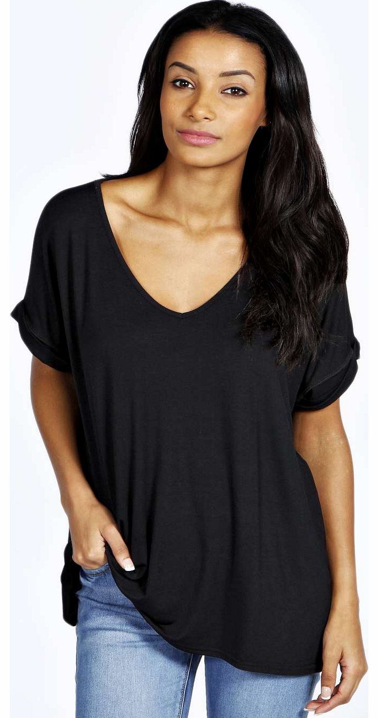 boohoo Unity Oversized V Neck Tee - black azz18350