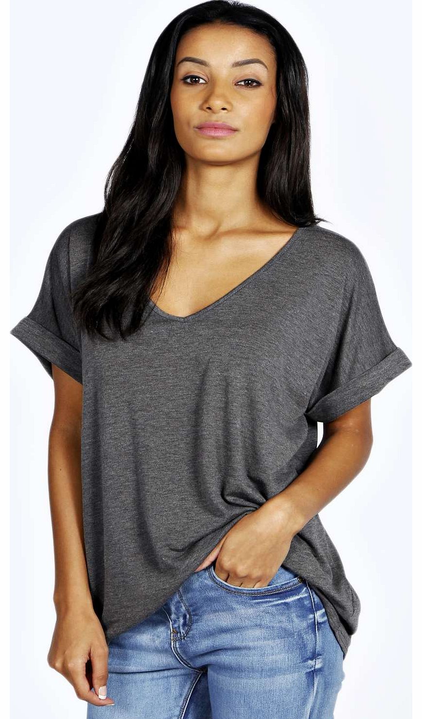 boohoo Unity Oversized V Neck Tee - charcoal azz18350
