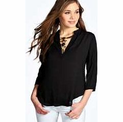 boohoo V Neck 3/4 Sleeve Blouse - black azz16165