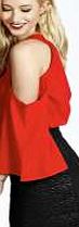 boohoo V Neck Cold Shoulder Blouse - red azz20250