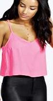 boohoo V Neck Crop Woven Cami - pink azz35070