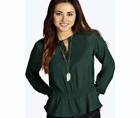 boohoo V Neck Elasticated Waist Blouse - green azz20430
