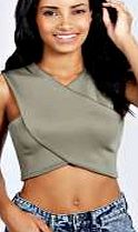 boohoo V Neck Racer Crop Top - khaki azz24113