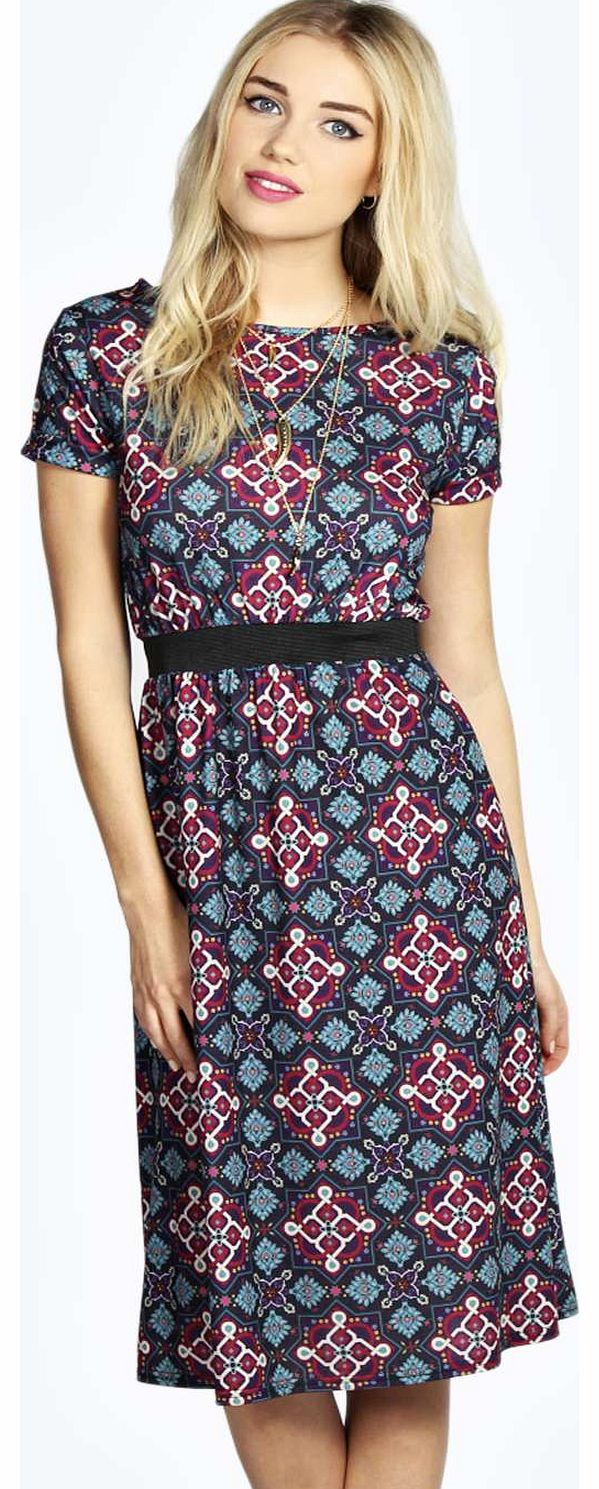 Vera Printed Midi Skater Dress - multi azz16793