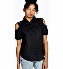 boohoo Verity Crochet Collar and Cold Shoulder Top -