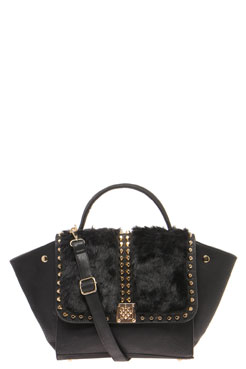 Verity Faux Fur Studded Twist Lock Tote Bag Female