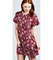 Verity Lace Back Aztec Print Smock Dress - red