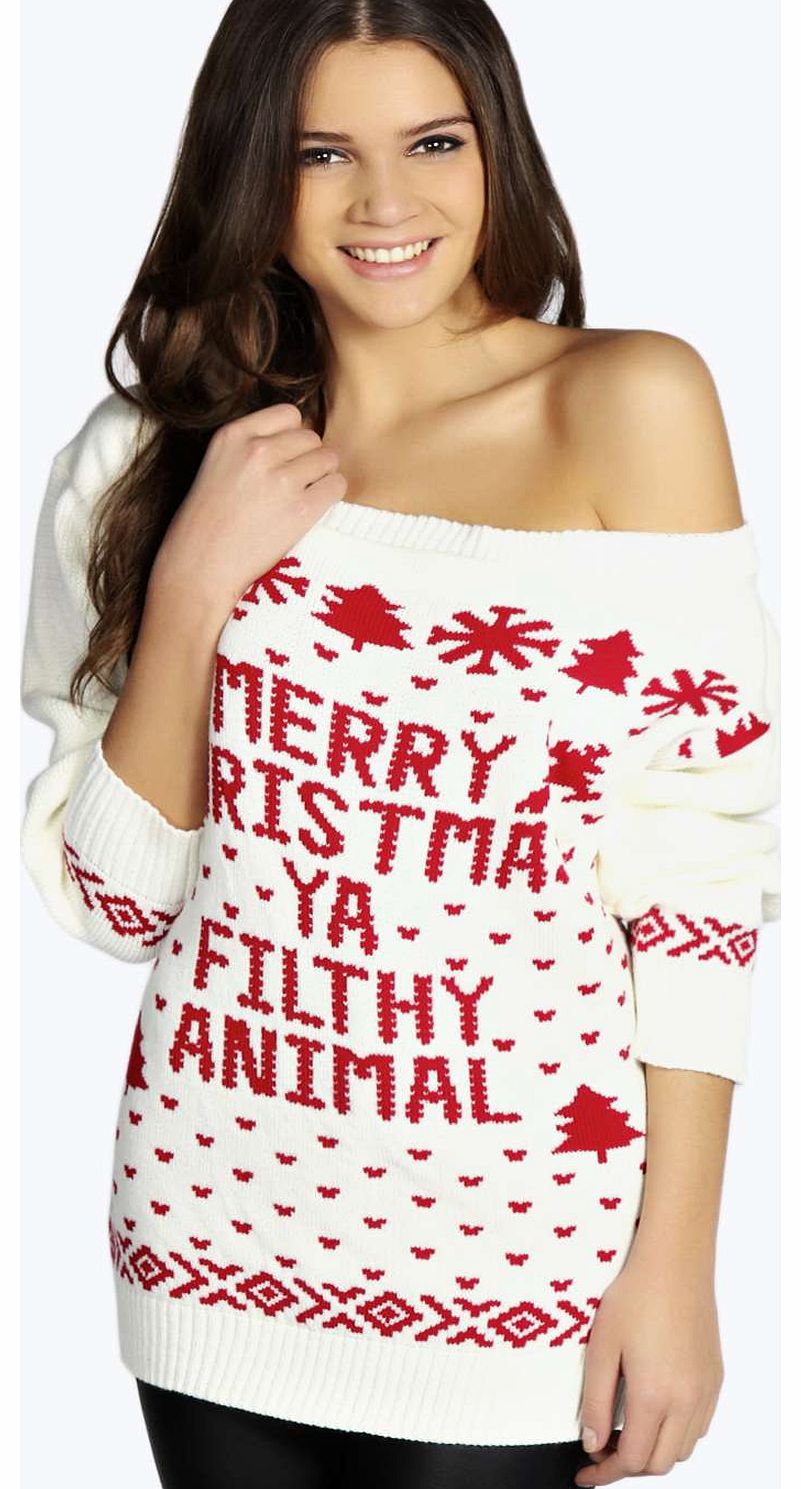 Violet Slash Neck Filthy Animal Jumper - cream