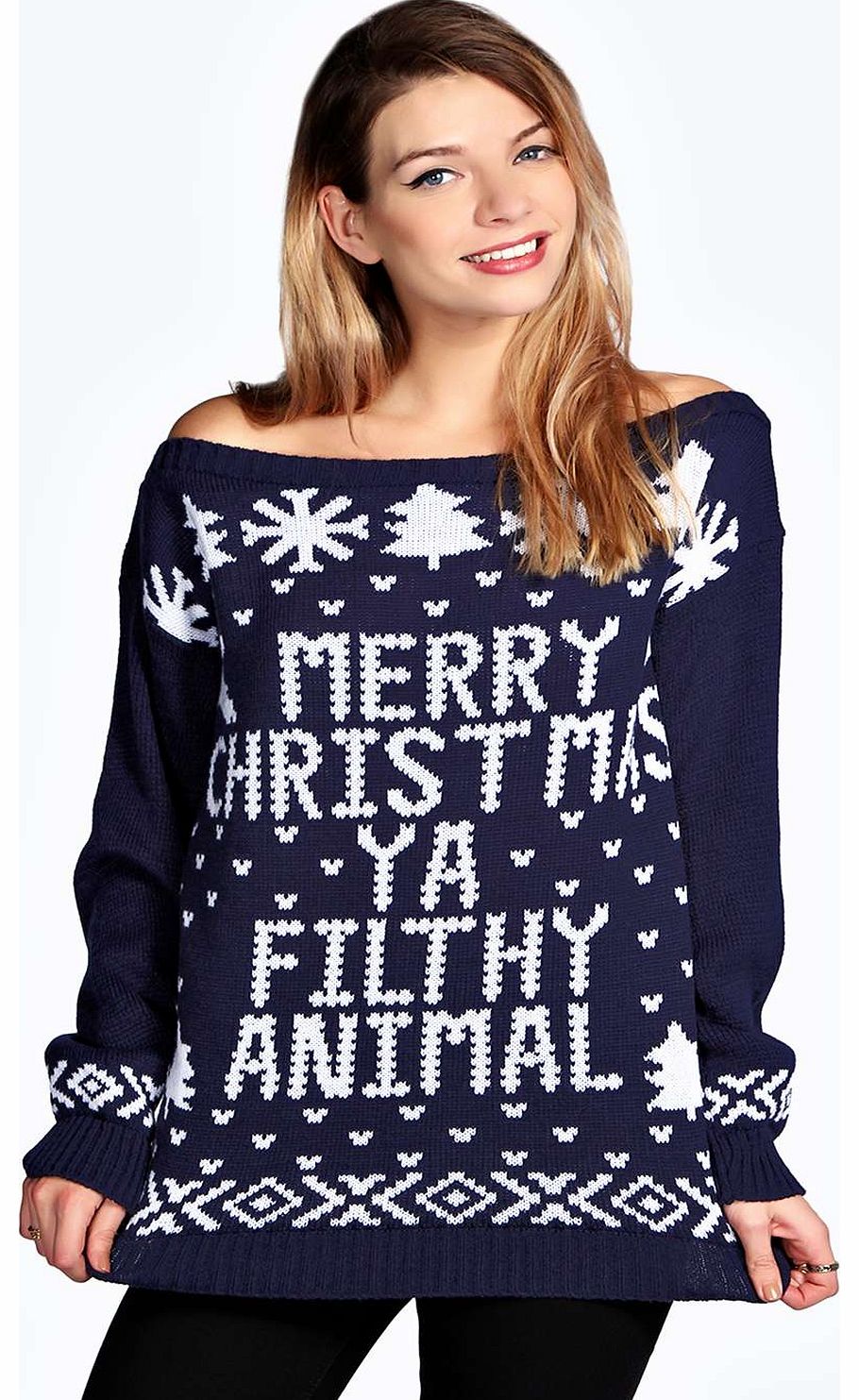 Violet Slash Neck Filthy Animal Jumper - navy