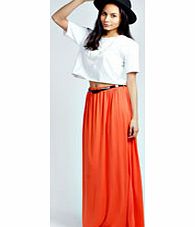 boohoo Vivian Viscose Jersey Belted Maxi Skirt - orange