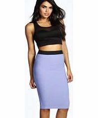 boohoo Waffle Contrast Waistband Midi Skirt - blue